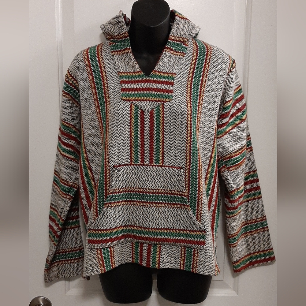 Original Senor Lopez Mexican Baja Hoodie Striped Hippie Poncho Mexico Size M